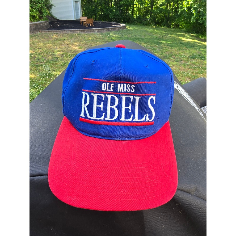 Vintage Annco Ole Miss Rebels Snapback Hat Blue Red Colonel Reb Mascot Cap